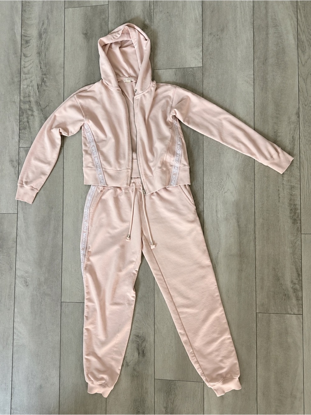 MICHAEL Michael Kors Blush Pink Logo Tape Tracksuit Set Jacket XS Pants S